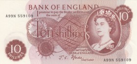Great Britain, 10 Shillings, 1966/1970, UNC(-), p373c
Queen Elizabeth II. Potrait
Serial Number: 99N 559109
Estimate: 15-30