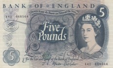Great Britain, 5 Pounds, 1966/1970, XF(+), p375b
Queen Elizabeth II. Potrait
Serial Number: X40 668564
Estimate: 20-40