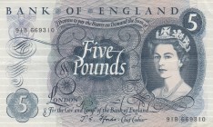 Great Britain, 5 Pounds, 1966/1970, XF, p375c
Queen Elizabeth II. Potrait
Serial Number: 91B 669310
Estimate: 35-70