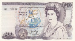 Great Britain, 20 Pounds, 1970/1980, AUNC, p380b
Queen Elizabeth II. Potrait
Serial Number: D26 717528
Estimate: 35-70