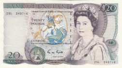 Great Britain, 20 Pounds, 1988/1991, AUNC, p380e
Queen Elizabeth II. Potrait
Sign: Gill
Serial Number: 25L 243716
Estimate: 75-150