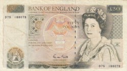 Great Britain, 50 Pounds, 1988/1991, VF, p381b
Queen Elizabeth II. Potrait
Sign: Gill
Serial Number: D75 188079
Estimate: 120-240