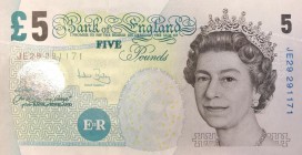 Great Britain, 5 Pounds, 2004, UNC, p391c
Queen Elizabeth II. Potrait
Sign: Bailey
Serial Number: JE 29 291171
Estimate: 15-30
