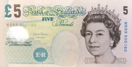Great Britain, 5 Pounds, 2012, UNC, p391d
Queen Elizabeth II. Potrait
Sign: Chris Salmon
Serial Number: MB89 500180
Estimate: 15-30