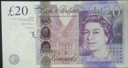 Great Britain, 20 Pounds, 2012, UNC, p392b
Queen Elizabeth II. Potrait
Sign: Salmon
Serial Number: HA51 796987
Estimate: 60-120