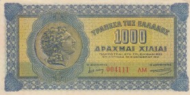 Greece, 1.000 Drachmai, 1941, XF(+), p117
Serial Number: 004111 AM
Estimate: 10-20
