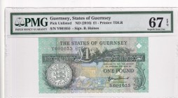 Guernsey, 1 Pound, 2016, UNC, p52d
PMG 67 EPQ
Serial Number: Y001055
Estimate: 25-50
