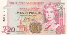 Guernsey, 20 Pounds, 1996, UNC, p58a
Queen Elizabeth II. Potrait
Serial Number: B701086
Estimate: 60-120
