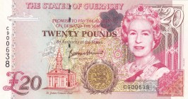 Guernsey, 20 Pounds, 1996, UNC, p58c
Queen Elizabeth II. Potrait
Serial Number: C900638
Estimate: 75-150