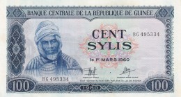 Guinea, 100 Sylis, 1960, UNC, p26a
Serial Number: BG 495334
Estimate: 10-20
