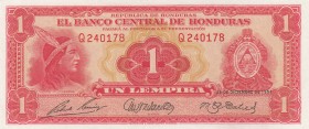 Honduras, 1 Lempira, 1951, UNC, p45b
Serial Number: Q240178
Estimate: 15-30