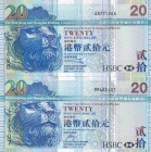 Hong Kong, 20 Dollars, 2003/2008, UNC, p207a; p207e, (Total 2 banknotes)
Serial Number: AN771688, PP462407
Estimate: 10-20