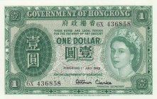 Hong Kong, 1 Dollar, 1959, UNC, p324Ab
Queen Elizabeth II. Potrait
Serial Number: 6X 436858
Estimate: 50-100