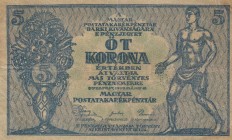 Hungary, 5 Korona, 1919, VF, p33
Hungarian Post Office Savings Bank
Serial Number: O31 380545
Estimate: 10-20