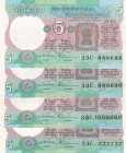 India, 5 Rupees, 1977, UNC, p80g, RADAR set of 6 from the same series
Total 4 banknotes
Serial Number: 33C 777777, 33C 888888, 33C 999999, 33C 10000...