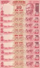 India, 20 Rupees, 2011, UNC, p147, FIRST 100 Serial Numbered
9-piece set from the same series
Serial Number: 76 K 000011,76 K 000022, 76 K 000033, 7...