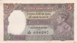 India, 5 Rupees, 1937, AUNC, p18b
Serial Number: J/22 686297
Estimate: 100-200