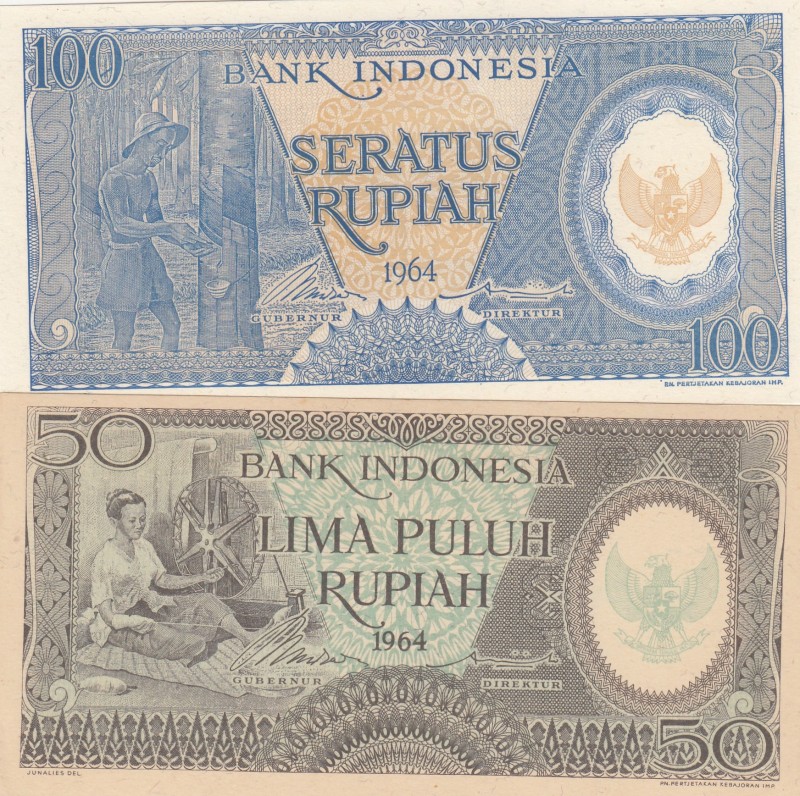 Indonesia, 50-100 Rupiah, 1964, p96; p98, (Total 2 banknotes)
50 Rupiah, p96, U...