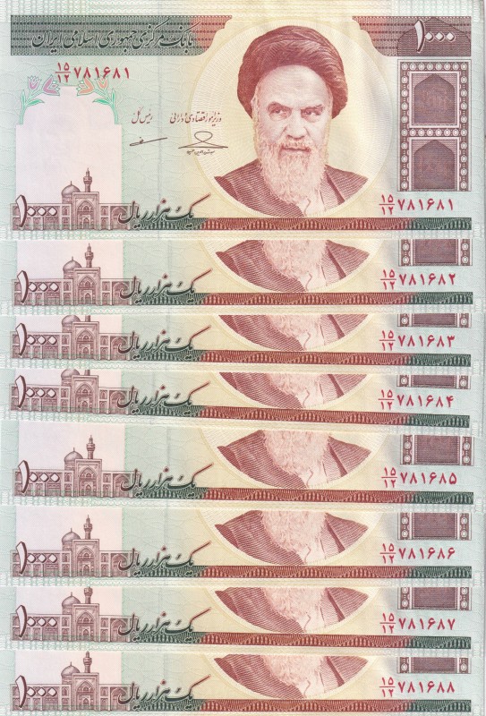 Iran, 1.000 Rials, 1992, UNC, p143g, (Total 10 consecutive banknotes)
There is ...