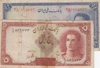 Iran, 5 Rials and 10 Rials, 1944, p39, p40, (Total 2 banknotes)
5 Rials are glued from center to length with transparent tape.
POOR/FINE
Estimate: ...