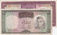 Iran, 20 Rials and 100 Rials, 1969/71, XF(-), p84, p91c, (Total 2 banknotes)
20 Rials and 100 Rials
Estimate: 20-40