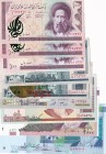 Iran, (Total 9 banknotes)
100 Rials, 1985(3), UNC, VF(+), VF; 200 Rials, 1982(2), XF(-); 500 Rials, 1982/2002, UNC; 1.000 Rials, 1992, UNC; 2.000 Ria...