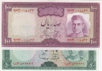 Iran, 50-100 Rials, (Total 2 banknotes)
50 Rials, 1969, UNC; p85a; 100 Rials, 971/1973, AUNC, p91c
Serial Number: 183/534649, 263/015833
Estimate: ...