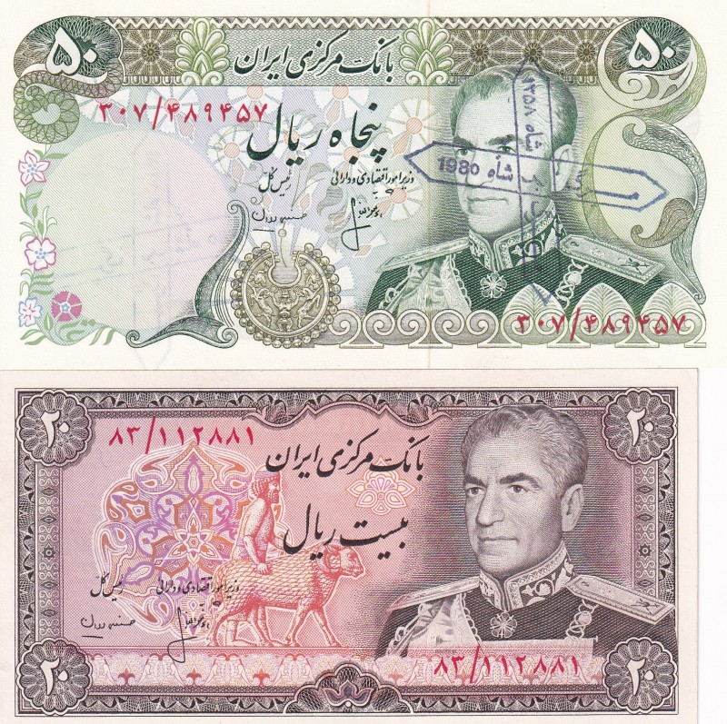 Iran, 20,50 Rials, 1974, UNC, p100,p101, (Total 2 banknotes)
Sürsarjlı 50 Rials...