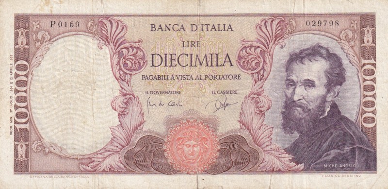 Italy, 10.000 Lire, 1962, FINE(+), p97
Serial Number: P0169 029798
Estimate: 3...