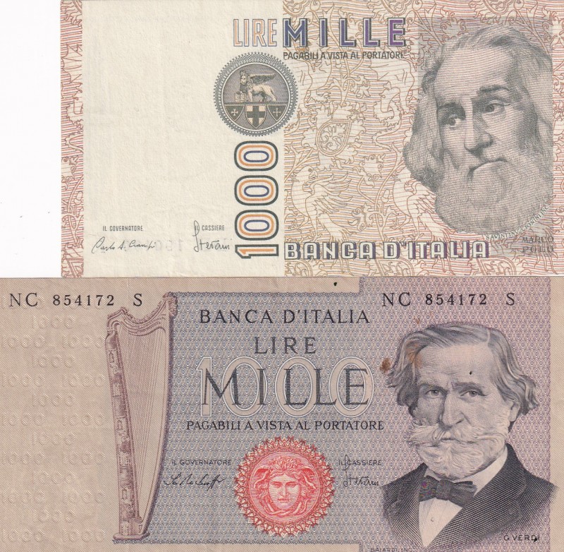 Italy, 1.000 Lire, (Total 2 banknotes)
1969, p101a, VF; 1982, p109, XF(+), Nice...