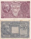 Italy, 5-10 Lire, 1944, (Total 2 banknotes)
5 Lire, VF, p31; 10 Lire, p32, FINE
Serial Number: 703480 0889, 682398 0297
Estimate: 10-20