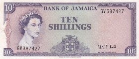 Jamaica, 10 Shillings, 1964, UNC, p51Bc
Queen Elizabeth II. Potrait
Serial Number: GV 387427
Estimate: 300-600