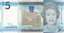 Jersey, 5 Pounds, 2010, UNC, p33a
Queen Elizabeth II. Potrait
Serial Number: AD544034
Estimate: 15-30