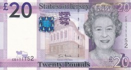 Jersey, 20 Pounds, 2010, UNC, p35a
Queen Elizabeth II. Potrait
Nice serial number
Serial Number: CD111152
Estimate: 50-100