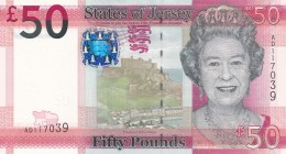 Jersey, 50 Pounds, 2010, UNC, p36a
Queen Elizabeth II. Potrait
Serial Number: AD 117039
Estimate: 250-500