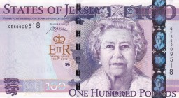 Jersey, 100 Pounds, 2012, UNC, p37a
Queen Elizabeth II. Potrait
Commemorative banknote
Serial Number: QE60009518
Estimate: 150-300