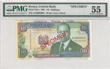 Kenya, 10 Shillings, 1991, AUNC, p24cs, SPECIMEN
PMG 55
Serial Number: AL0000000
Estimate: 50-100