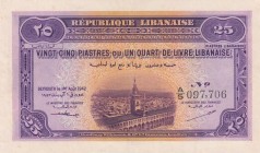 Lebanon, 25 Piastres, 1942, VF(+), p36
There is tape on the back.
Serial Number: A/5 0987706
Estimate: 40-80