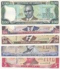 Liberia, 5-10-20-50-100 Dollars, (Total 5 banknotes)
5 Dollars, 2011, AUNC, 10 Dollars, 2011, UNC; 20 Dollars, 2004, UNC; 50 Dollars, 2011, UNC; 100 ...