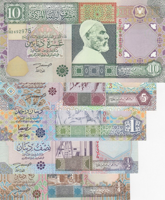 Libya, 1/4-1/2-1-5-10 Dinars, 2002, UNC, p62; p63; p64; p65; p66, (Total 5 bankn...