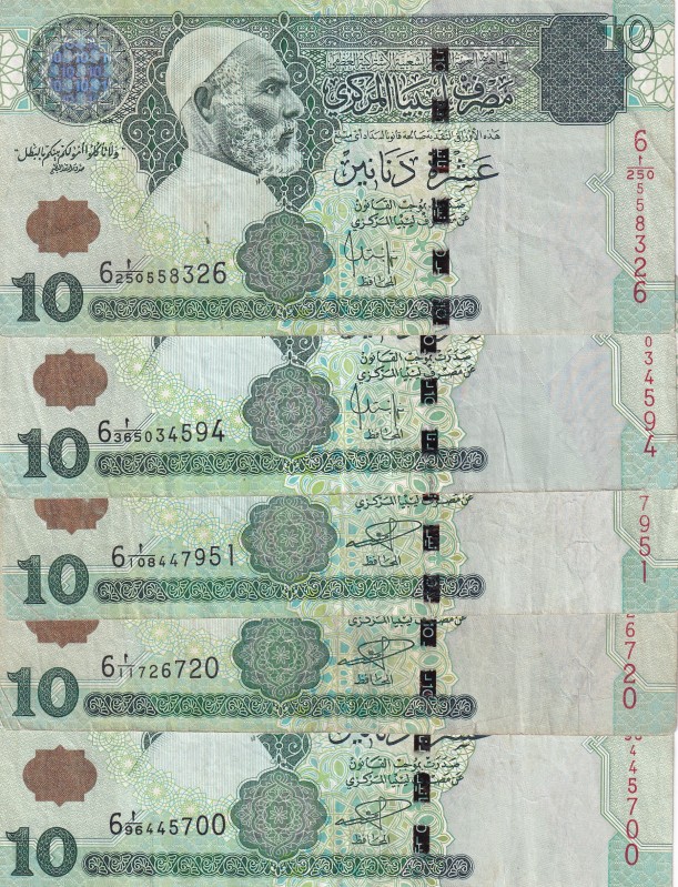 Libya, 10 Dinars, 2004, VF(-), p70a(2); p70b(3), (Total 5 banknotes)
Estimate: ...