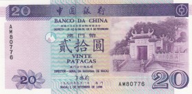 Macau, 20 Patacas, 1996, UNC, p91
Serial Number: AM80776
Estimate: 10-20