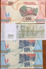 Madagascar, 100-100-200-500 Ariary, UNC, (Total 4 banknotes)
100 Ariary, 2017, p97 (2), 200 Ariary, 2004, p87; 500 Ariary, 2017, p99
Serial Number: ...