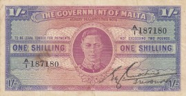 Malta, 1 Shilling, 1943, FINE, p16
King George VI Portrait
Serial Number: A/I 187180
Estimate: 35-70