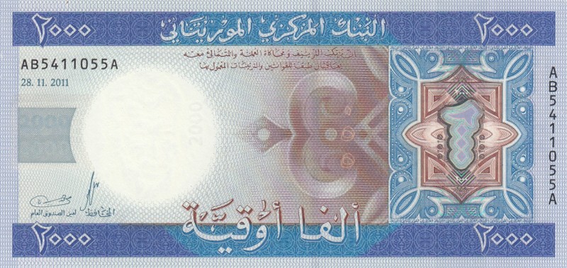 Mauritania, 2.000 Ouguiya, 2011, UNC, p20
Serial Number: AB5411055A
Estimate: ...