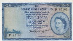 Mauritius, 5 Rupees, 1964, XF, p27b
Queen Elizabeth II. Potrait
Serial Number: P 185106
Estimate: 250-500