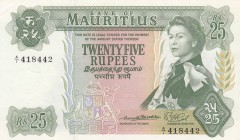 Mauritius, 25 Rupees, 1967, UNC(-), p32a
Queen Elizabeth II. Potrait
Serial Number: A/1 418442
Estimate: 100-200