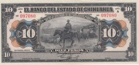 Mexico, 10 Pesos, 1913, AUNC(-), pS133
Serial Number: A 097080
Estimate: 30-60