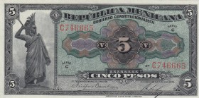 Mexico, 5 Pesos, 1915, UNC, pS685
Serial Number: C746665
Estimate: 40-80
