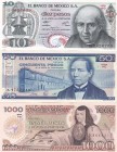 Mexico, 10-50-1.000 Pesos, UNC, p63i; p73; 85, (Total 3 banknotes)
Serial Number: Q6428759, A4757249, YND 9644317
Estimate: 10-20